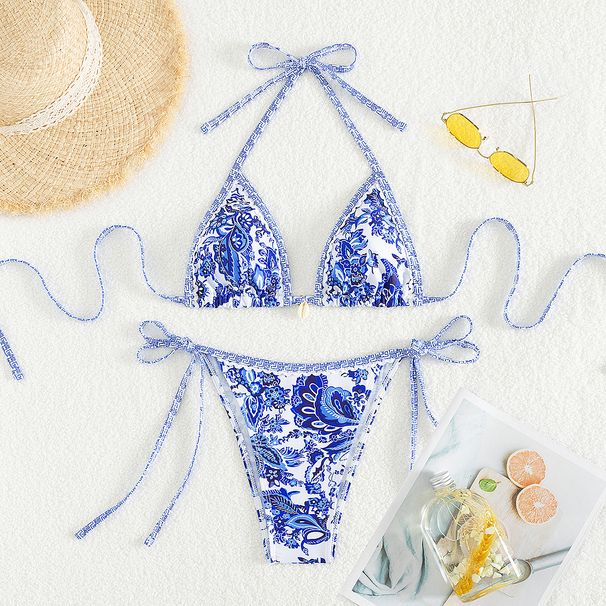 Women's Clothing new split print blue and white porcelain bikini_ecoleips.com