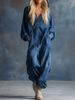 Women's Casual Long Sleeved Jumpsuit With Large Pockets Denim Print American Style_ecoleips.com