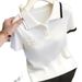 Preppy Korean Style Color Block Knit Top For Women Slimming Curvy Fit Short Sleeve Collared Plus Size Summer New_ecoleips.com