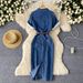 Women's Clothing Summer Belt Slim Split Design Temperament Long Skirt_ecoleips.com