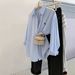 Blue Striped Lapel Shirt for Women Versatile Long Sleeved Top Simple Temperament Fashion Layered Jacket_ecoleips.com