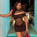 Mesh Panel Bodycon Dress, Sleeveless Round Neck Sheer Insert Mini Dress, Sexy Clubwear And Party Dress For Women_ecoleips.com