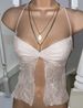 Women's Clothing New Summer Style Pleated Lace Slit Halterneck Vest_ecoleips.com