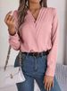 K Elegant Solid Color Layered V-neck Long-sleeved Blouse For Women_ecoleips.com