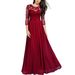 Women's Patchwork Chiffon Dress European Station round Neck Lace Long Evening Gown_ecoleips.com