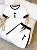 Minimalist Luxury Heart Shaped Y Letter Print Women's Fashion Two Piece Set Short Sleeved Shirt And Shorts_ecoleips.com
