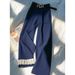 Women's Clothing Elegant Oversized Navy Blue Lace-Trimmed Wide-Leg Pants For Petite Women - Comfortable & Stylish Casual Lounge Pants_ecoleips.com