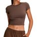 Women's Ribbed Contour-Fit Yoga Tee, Breathable Quick-Dry Short Sleeve Top For Gym, Running, Pilates & Daily Wear_ecoleips.com