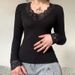 Cross-Border Foreign Trade New Hot Girl V-Neck Lace Spliced T-Shirt Women Autumn Slim Low Neck Inner Wear Base Shirt_ecoleips.com