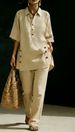 Women's Casual Loose Fit Two Piece Set Short Sleeve Shirt And Long Pants Summer Comfort Breathable Fabric Daily Wear Outfit_ecoleips.com
