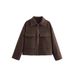 Women's Woolen Jacket Large Pocket Multi-colored Zipper Casual Lapel Versatile Loose Coat_ecoleips.com