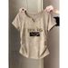 Korean Style Women's V Neck Short Sleeve T Shirt Pure Cotton Slim Fit Unique Design Flattering Summer Autumn Top_ecoleips.com