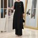 H718 Muslim Women's Two-Piece Set Fashionable Elegant Solid Color Irregular Long Shirt Top Wide-Leg Pants Robe_ecoleips.com