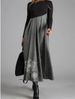 New In Autumn And Winter, Women's Contrasting Color Printing V-neck Long-sleeved Woolen Splicing Big Pendulum Dress_ecoleips.com