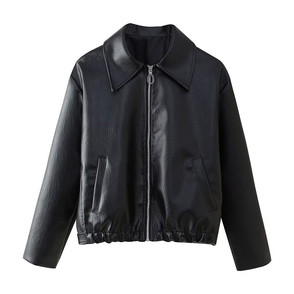 Women's Clothing PU Leather Jacket – Oversized Biker Style Coat With Zipper (Trendy Fall/Winter Outerwear, Red & Black)_ecoleips.com