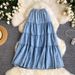 High-Waisted Slimming Denim Midi Skirt Korean Style A-Line Elastic Waist Long Skirt For Women Fashionable Versatile Summer Commuting_ecoleips.com