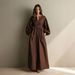 Women's Loose Fit V Neck Long Sleeve Solid Color Flowy Maxi Dress – Elegant Casual Resort Gown For Summer 2026_ecoleips.com