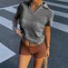 Aria Basics Aria Basics European And American Foreign Trade Simple Striped T-Shirt Women's Summer Comfortable Loose Polo Collar Deep V_ecoleips.com
