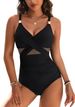 Women's Clothing New One Piece Swimsuit Metallic Color Deep V Mesh Splicing Tight One Piece Swimsuit_ecoleips.com