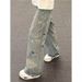 New Cleanfit Black Striped Puppy Straight-leg Versatile Curved Jeans For Men And Women, American High Street Style Pants_ecoleips.com