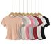 Women's Popular Tight-fitting Sexy Round Neck Short-sleeved T-shirt, Summer Solid Color Basic Knit Top_ecoleips.com