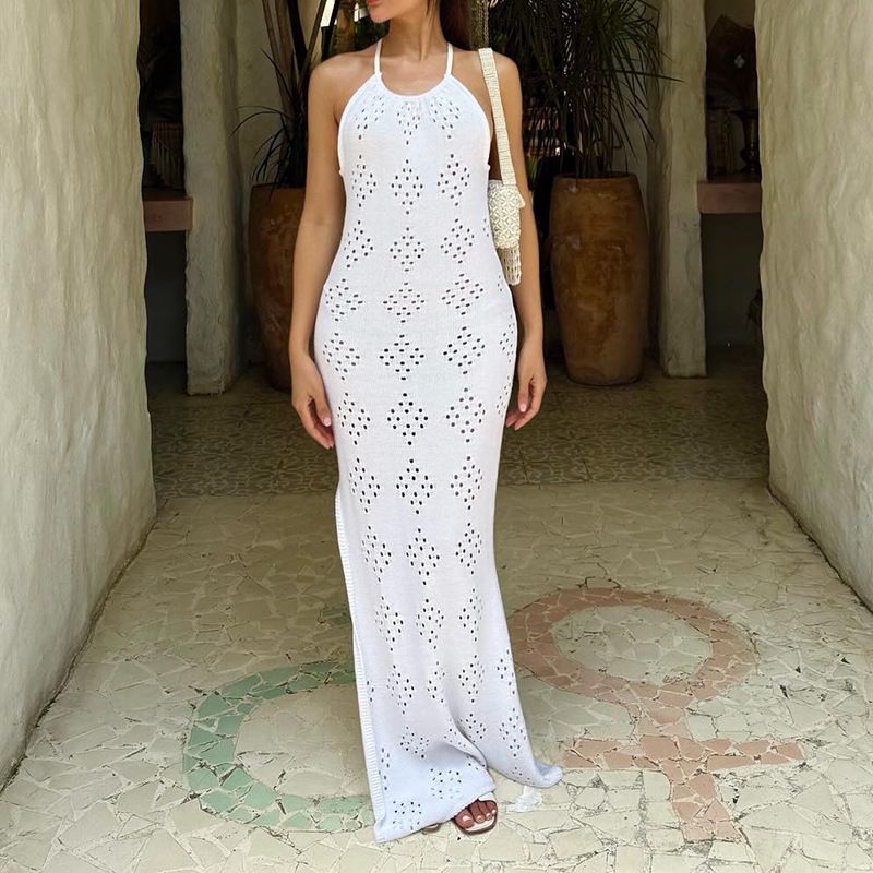 Women's Clothing Spring And Summer New Women's Casual Halter Neck Sexy Backless Knitted Side Slit Design Dress_ecoleips.com