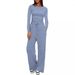 New Solid Color Casual Long Sleeve Suit Top High Waist Wide-Leg Pants Sportswear_ecoleips.com
