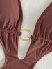 Women's Chocolate Brown Halter One-Piece Swimsuit Cutout Design Metal Ring Decor High Cut Bathing Suit For Beach Vacation_ecoleips.com