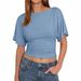 2026 New Summer Women Boat Neck Wrap Tops Casual Short Sleeve Self Tie Waist Slim Fashion T Shirt_ecoleips.com