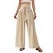 Voya Women's Fashion Summer New Solid Color Wide-leg Pants With High-waist Tie Design, Niche Casual Drapey Straight-leg Straight-leg Pants_ecoleips.com