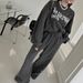 Korean Chic Winter Set – Oversized Letter Print Sweatshirt & High-Waist Drawstring Pants (XL, Charcoal Grey)_ecoleips.com