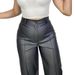 Aria Basics Cross-border Women's Clothing European And American Leather High-waisted Straight Stylish Wide-leg Pants For_ecoleips.com