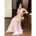 Floral Slim Fit Camisole Dress Exudes Slimming Vibe With A Mesh Long Skirt_ecoleips.com