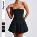 Women Elegant Strapless Pleated Mini Dress Casual Dating Party Outfit_ecoleips.com