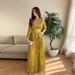 Women's Clothing Women's Solid Color Evening Gown Autumn Cross-Over Irregular Full Skirt With Tie Waist Elegant Versatile Pleated Dress_ecoleips.com