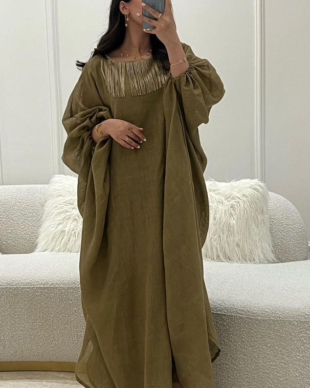 European And American Fashion Tassel Solid Color Bat Sleeve Long Distance Running Women's Clothing Dress Female_ecoleips.com