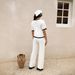 Women's Clothing Pit Strip Fashion Contrast Color Simple Style Casual Top Wide Leg Pants Suit_ecoleips.com