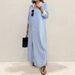 Women's Striped Lapel Long Shirt Dress Open Front Slit Autumn_ecoleips.com