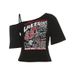 Spring Women's Off-Shoulder Crop Top Hollow Print Street Fashion European American Style Versatile Hot Girl T-Shirt_ecoleips.com