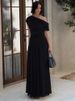 Blifanbo Irregular Diagonal Collar Pleated Sexy Maxi Dress For Women Sleeveless Solid Patchwork Robe Fashion Club Party Dress_ecoleips.com