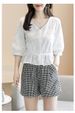 K Embroidered Blank Shirt, Women's Five Quarter Sleeved Short Top, V-neck Shirt_ecoleips.com