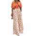 Women's Printed V-Neck Short Sleeve Blouse & Wide Leg Pants Set - Stylish Office Wear, Comfortable Polyester Blend, Blue & Orange Red, S-Xxl_ecoleips.com