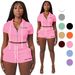 Women's Clothing Zip Up Cardigan Solid Color Short Top With Hood Two Piece Set_ecoleips.com