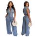Women's Clothing Slim Fit Washed Denim Jumpsuit For Women Straight Loose Style Elastic For Formal & Casual For Women_ecoleips.com