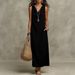 Summer Women's Sleeveless V Neck Long Dress Elegant_ecoleips.com