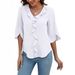 2026 Summer European American Women V Neck Ruffle 3/4 Sleeve Casual Fashion Shirt_ecoleips.com