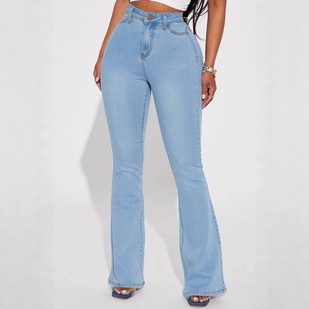 Women's High-Waisted Flared Jeans Washed Stretchy Slim Fit Cotton Denim With Pockets Casual Fashion_ecoleips.com