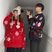 girl Autumn Winter Couple Outfit New Year Cross-Border Christmas Red Lazy Loose Pullover Knitted Sweater Coat For Women_ecoleips.com
