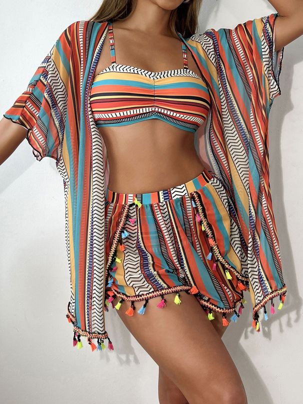 2025 European And American Middle East Foreign Trade Trendy Printed Halter Neck Sexy Bikini_ecoleips.com