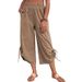 Women's plus Size Straight Leg Cropped Trousers Spring Autumn European American Style Loose Casual Drawstring Pockets_ecoleips.com